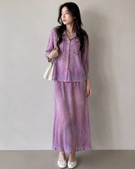 Washed Denim Plissé Skirt Set