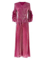 Luxury Formal Plisse Palazzo Pant Set