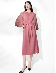 Plissé Batwing Sleeves Dress