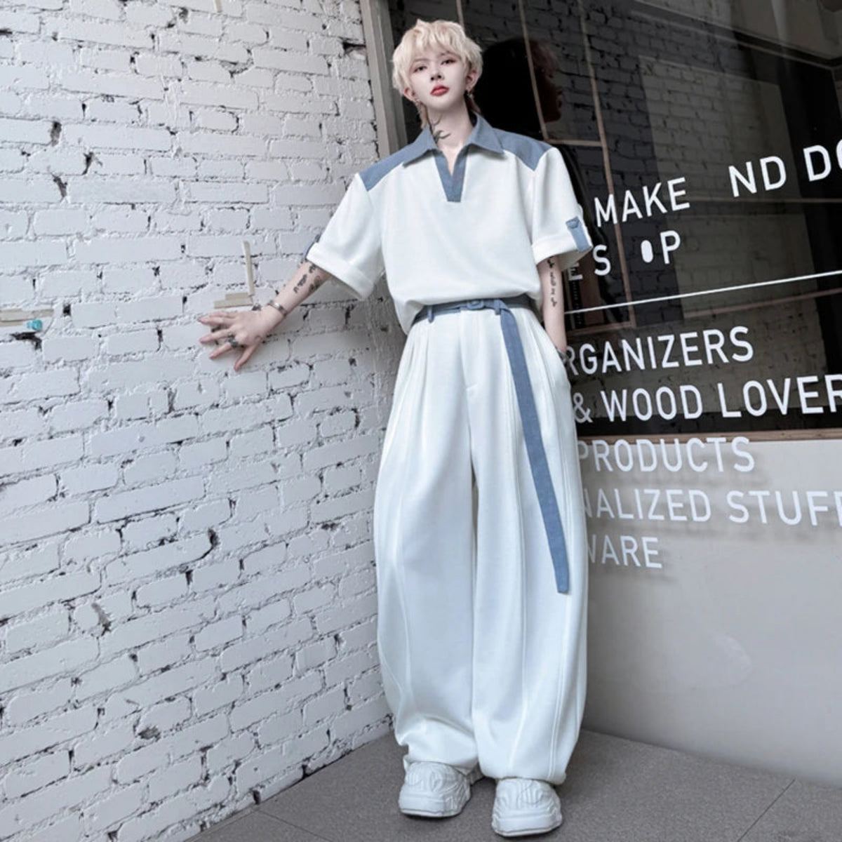 Men's Cotton Wide Leg Pant Set