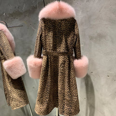 Women's Leopard Sheepskin Fox Fur Coat