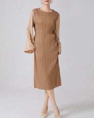 Luxury Pleated Bell Sleeve Dress