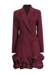 Luxe Double-Breasted Ruffled Blazer