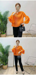 Luxury Pleated Ruffle Cuff Blouse
