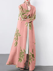 Women's Classy Floral & Leaf Long Pleated Coat