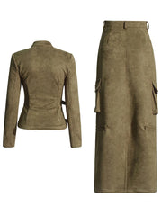 Women's 2 Piece Cargo Buckled Top & Skirt Set