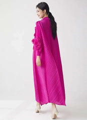 Elegant Pleated Floral Sleeve Dress