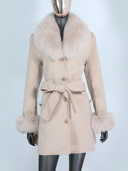 Women's Shawl Collar Fox Fur Wool & Cashmere Coat