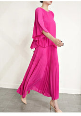 Elegant Plissé Blouse & Skirt
