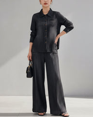 Luxury Plissé Denim Print Pants Set