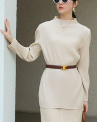 Pleated Mock-Neck Top