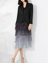 Pleated Fringe Dress & Blazer Set