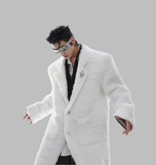 Men's Long Faux Mink Fur Shoulder-Padded Coat