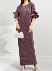 Elegant Plisse Ruffle-Sleeve Dress