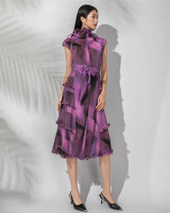 Luxury Pleated High-Neck Dress