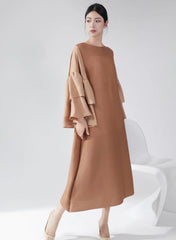 Plissé Ruffle-Sleeve Dress