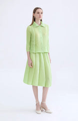 Pleated Set Top & Pull-On Skirt