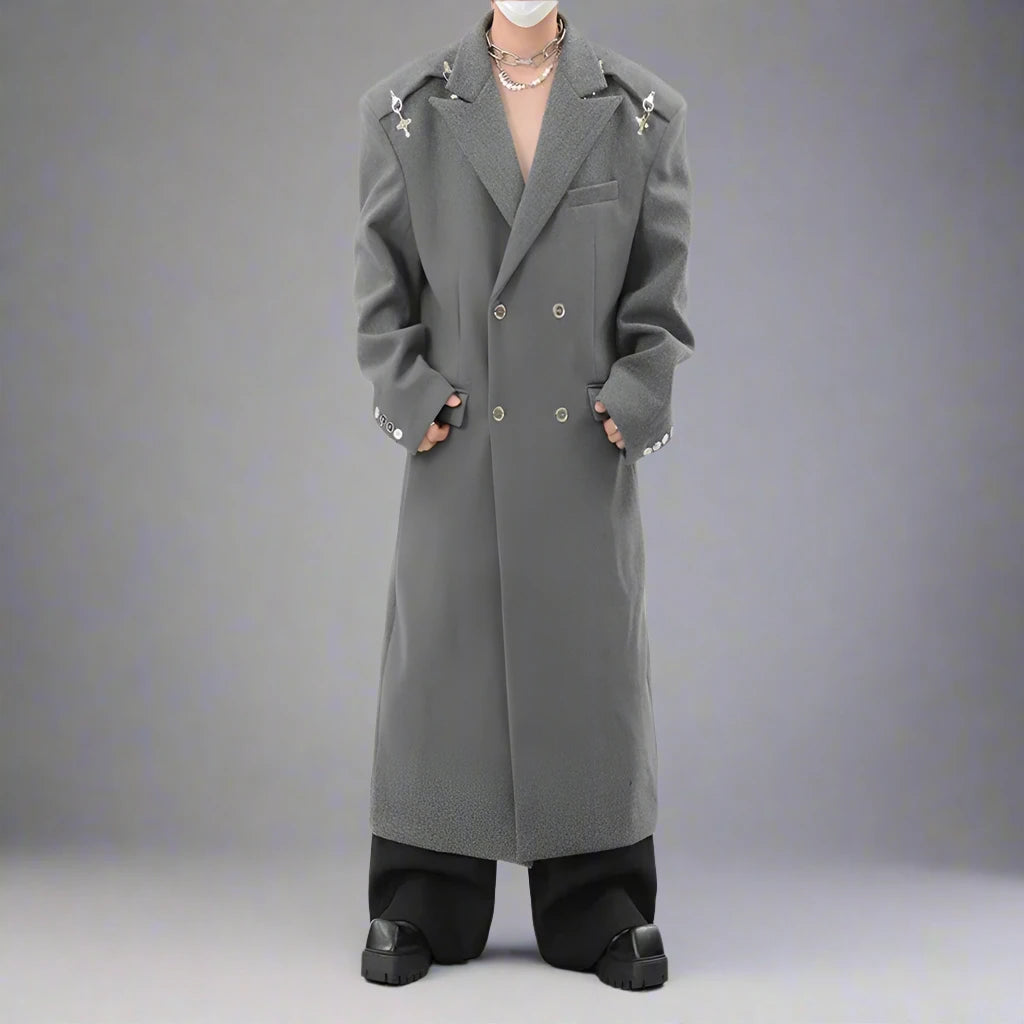 High-End Men's Wool Blend Topcoat - Full Length