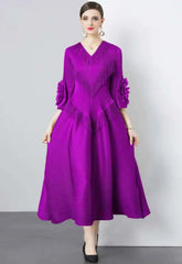 Plisse Floral Cape Sleeve Dress