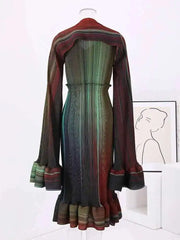 Pleated Sleeveless Dress & Shawl Set