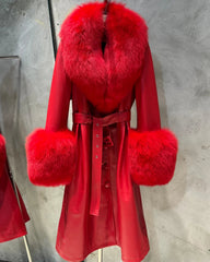 Sheepskin Leather & Fox Fur Trench Coat
