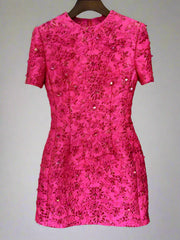 Designer Floral Sequin & Embroidered Mini Dress