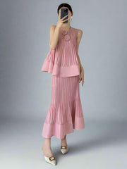 Modest Sleeveless Pleat Pull-On Skirt Set