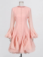 Mini Luxury Dress with Ruffles - Long Sleeve