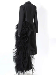 Asymmetric Tulle Full-Length Blazer