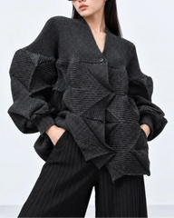 Geometric Pleated Button Cardigan
