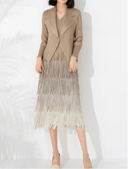 Pleated Fringe Dress & Blazer Set