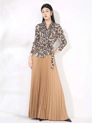 Leopard Pleated Skirt & Wrap Blouse