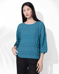 Pleated Geometric Plissé Top