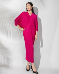 Pleated Batwing-Sleeve Dress