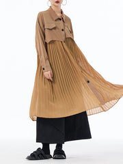 Women's Pleated Flutter Midi Shirt Dress