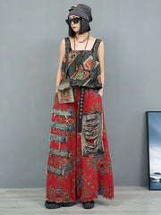 Luxe Boho Denim Patchwork Top & Wide-Leg Pants