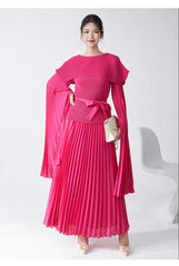 Maxi Pleated Skirt & Dolman Sleeve Top