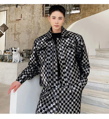 Men's Metallic Checkered Cropped Jacket