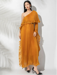Luxe Plissé One-Shoulder Dress