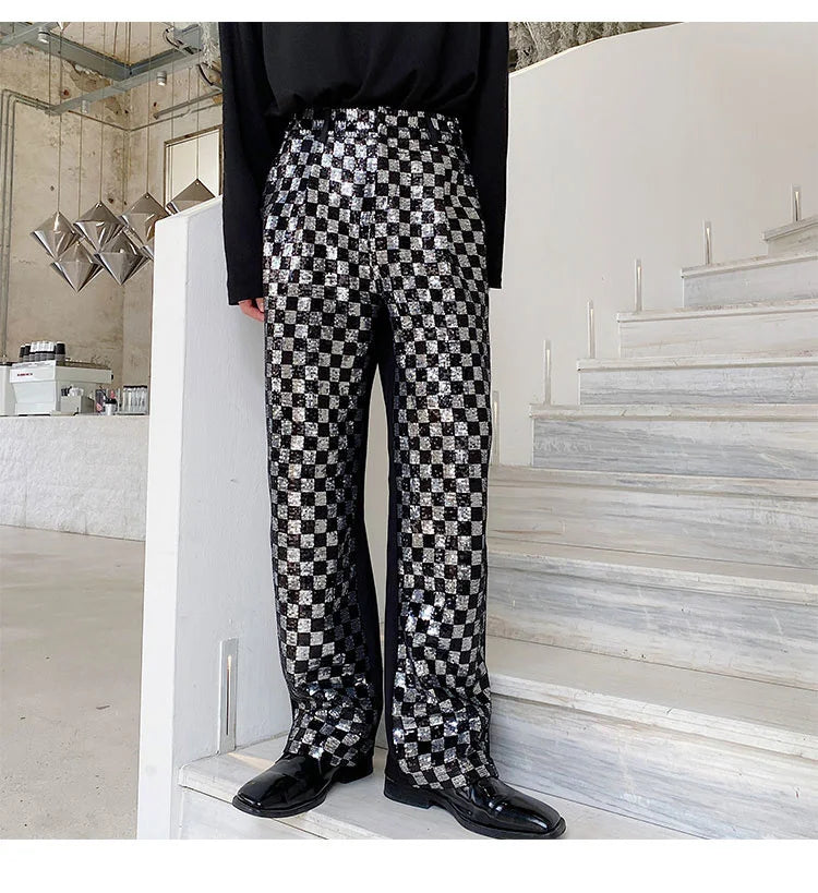 Men's Metallic Checkered Black Trousers