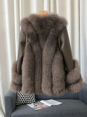 Fox Fur Leather Coat Women's