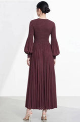 Balloon Sleeve Pleated Dress