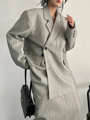 Asymmetrical Pinstripe Blazer & Maxi Skirt Suit