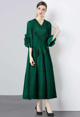 Plisse Floral Cape Sleeve Dress