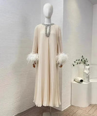 Luxe Pleated Feather Midi Dress