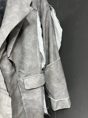 New! Men's Gray Distressed Vegan Leather Trench Coat