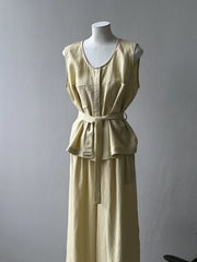 Linen Blend Top & Wide Leg Trousers Set