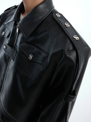 Men’s Luxe Black Vegan Leather Oversized Moto Jacket