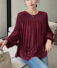 Luxury 3D Floral Pleated Top