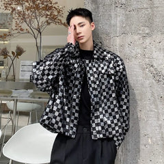 Men's Metallic Checkered Cropped Jacket